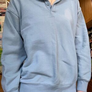 Aritzia TNA - Cozy Powder Blue Oversized Fleece Pullover Sweater